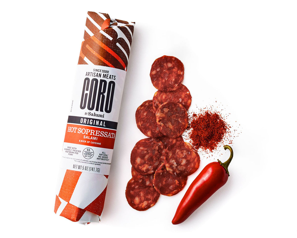 Hot Sopressata Salami 5oz Piccolo Coro Foods